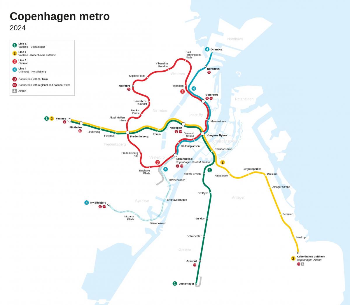 コペンハーゲンの地下鉄駅マップ