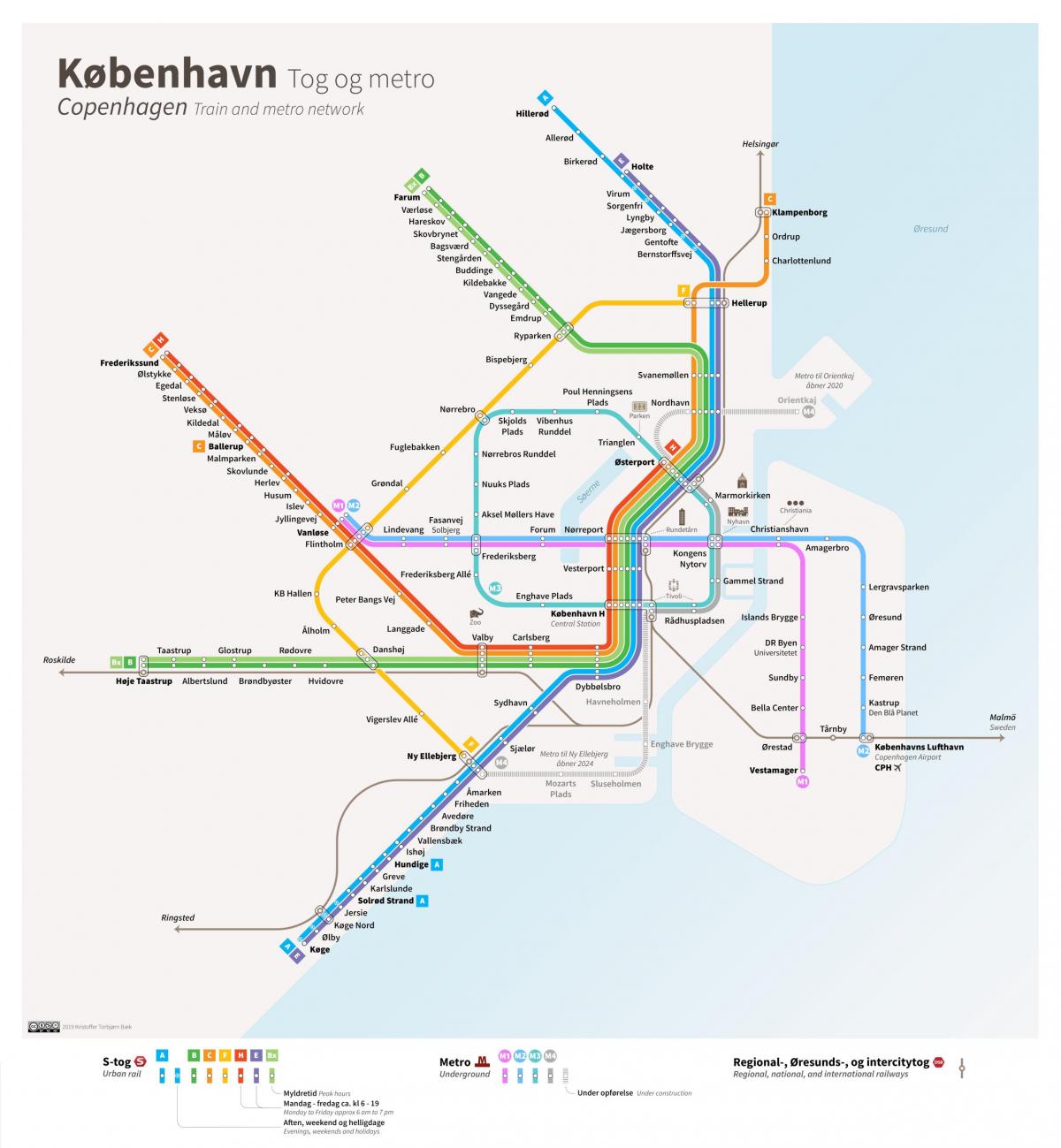 コペンハーゲンの地下鉄駅の地図
